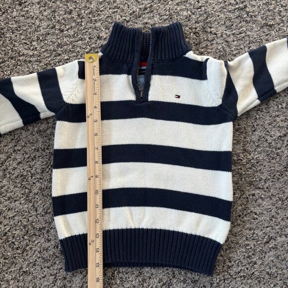 Tommy Hilfiger Kid 4 Navy & White Striped Half-Zip Knit Sweater - Picture 4 of 6
